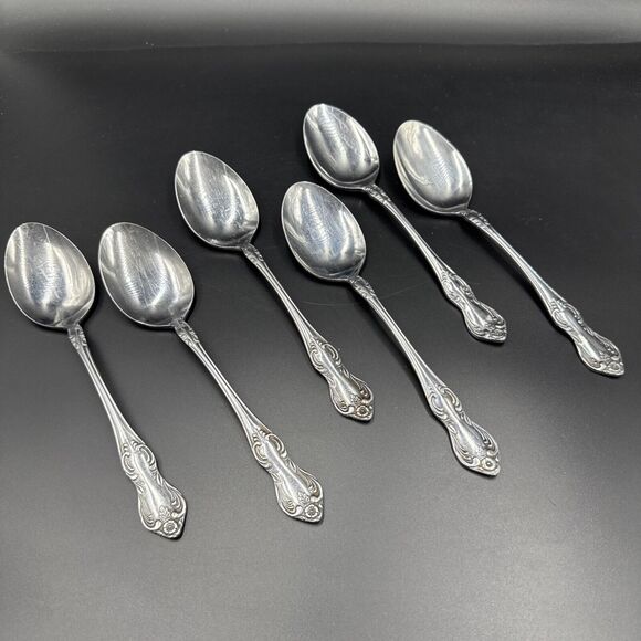 Easterling Valhalla Place Oval Soup Spoon Stainless Vintage Japan Set of 6 1950s - Picture 1 of 5